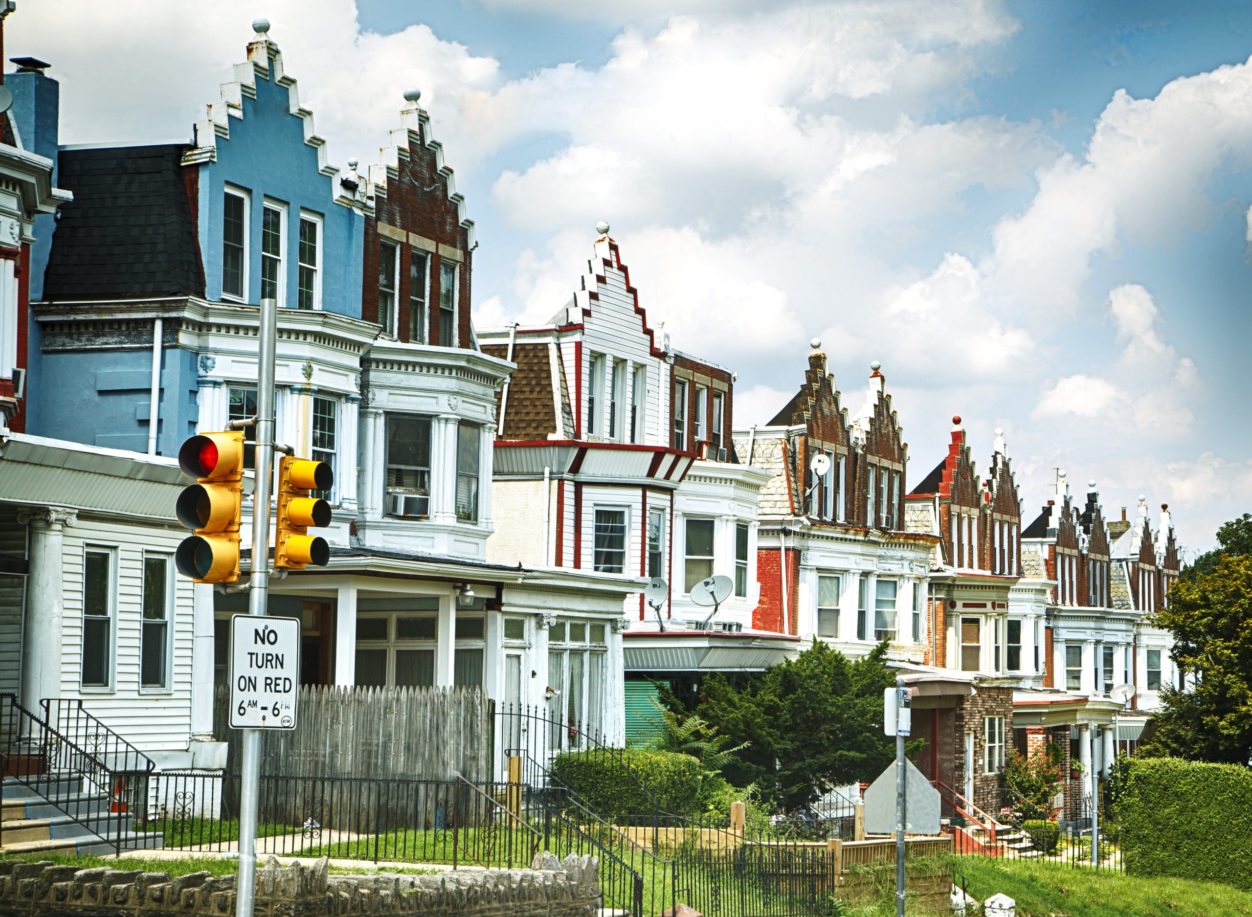 Colorful row houses in Philadelphia Pennsylvania. PACDC